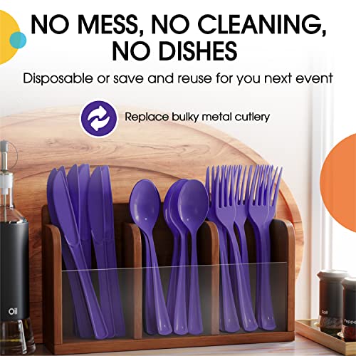 Party Solids Purple Plastic Spoons 200 Pieces Purple Spoons Disposable Utensils Heavy Duty Plastic Cutlery Set Disposable Cutlery Sets Flatware Sets Silverware Set Party Supplies & Party Tableware (Purple / Spoons)