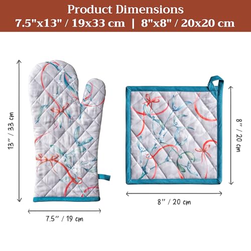 100% Cotton Oven Mitt & Pot Holder Set (122 - Enora / 7.5" x 13" & 8" x 8" (Oven Mitt & Pot Holder))