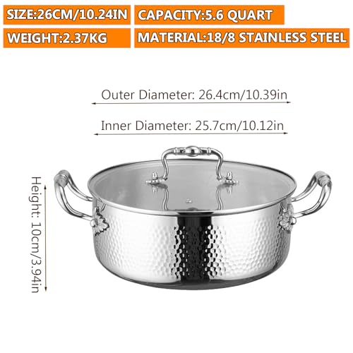 Stainless Steel Stock Pot with Visible Lid for Pasta (5.6 Quarts)