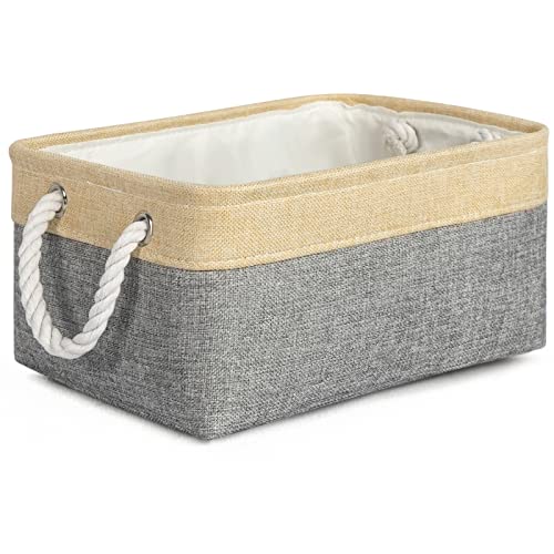 Decorative Basket Rectangular Fabric Storage Bin Organizer Basket with Handles for Clothes Storage (Gold&Grey / Medium -13.8Lx9.8Wx6.7H)