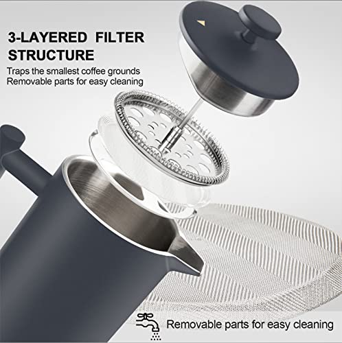 French Press Coffee Maker (Grey / 34 oz)