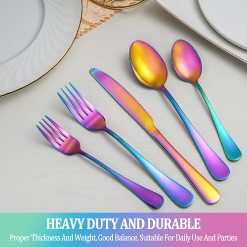 20 Pcs Rainbow Silverware Set Service for 4 (Rainbow)