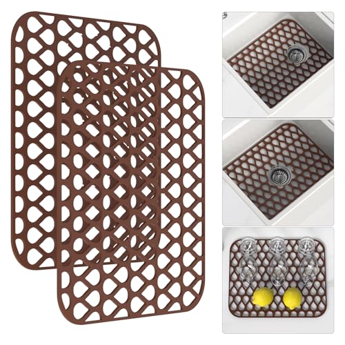 TOOVEM 13.6 ''x 11.6''Sink Protector for Kitchen (Coffee / 2Pack-13.58"x 11.6")