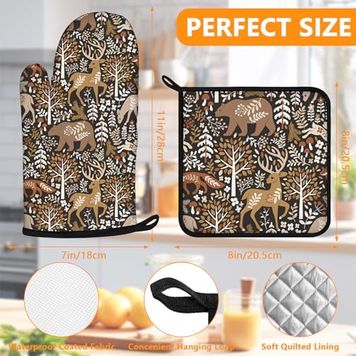 Bear Deer Oven Mitts and Wild Animals Pot Holders Sets 4Pcs (Wild Animals)