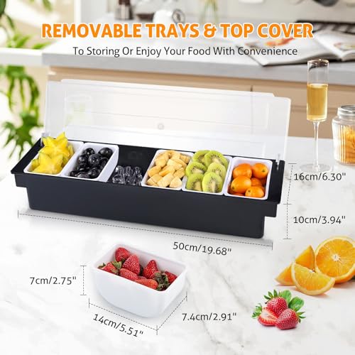 Ice Chilled Condiment Caddy with 6 Removable Trays and Lid (6 Compartment, 2 Pack)