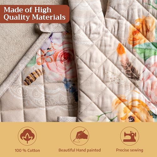 100% Cotton Oven Mitt & Pot Holder Set (065 - Ibiza - Beige / 7.5" x 13" & 8" x 8" (Oven Mitt & Pot Holder))