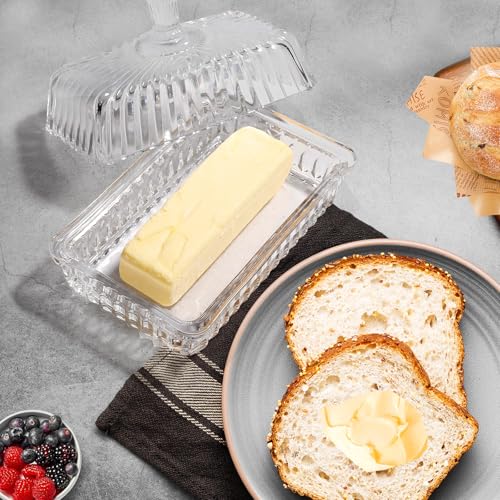 Modern Fancy Clear Glass Vintage Butter Dish with Lid for Countertop