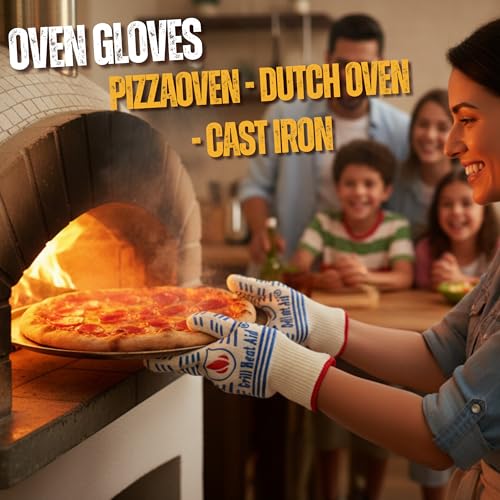 Grill Gloves Heat Proof for Men Grilling BBQ Heat Resistant Gloves (White & Blue / Short Cuff - Medium Palm)