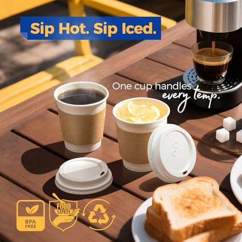 100 Pack 10 oz Disposable Coffee Cups with Lids (10 oz / Classic)