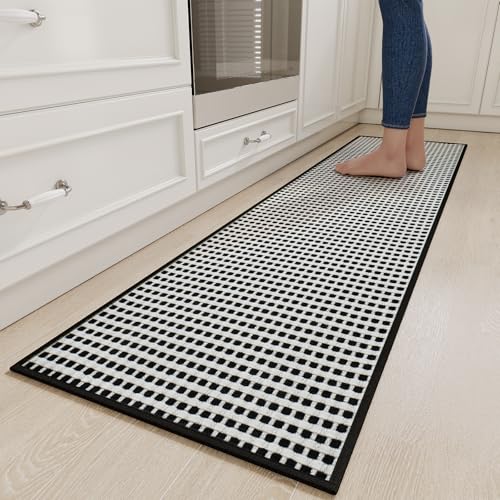 Long Kitchen Runner Rugs Kitchen Mat Non Slip Washable Black 17"x71" (Black / 17"x71")