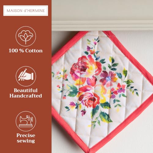 Pot Holders 100% Cotton Potholders (081 - Rose Garden / 8" x 8" (Pot Holder Pack of 1))