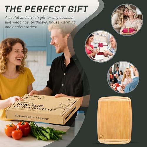 Bamboo Cutting Board Set Non Slip Feet Over Sink Brides Her Wedding Day Bridal Shower Engaged Engagement Hostess Couple Newly Wed House Christmas Married Future Mrs fiancee Unique Cool Gifts (2 Pack / Two-Tone Bamboo)