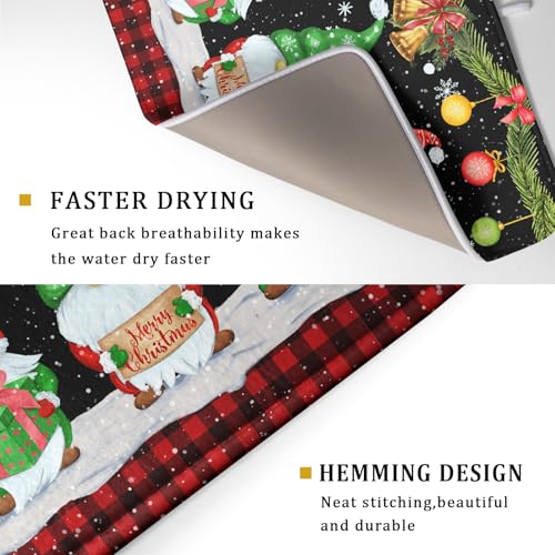 Merry Christmas Dish Drying Mat Black Gnomes Dish Drainer Mats 18x24 Inch Holiday Decorative Absorbent Dishes Pad for Kitchen Counter Sink (Christmas Black Gnomes / 18" x 24")