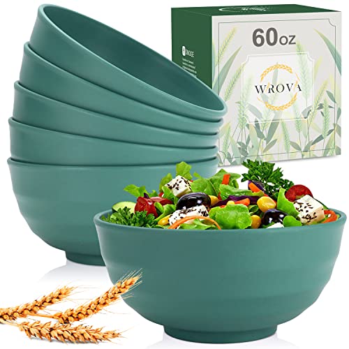 Wheat Straw Bowls Set 60 OZ Unbreakable Large Cereal Bowls Set of 6 Microwave and Dishwasher Safe Bowls Big Bowls for Dorm and Apartment BPA Free Soup Bowl for Serving Oatmeal and Salad (60 oz / Green)