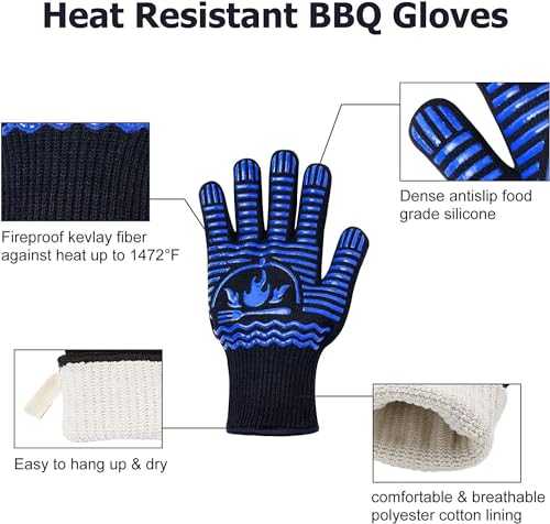 BBQ Gloves 1472°F Extreme Heat Resistant Grill Gloves (Black / 11inch)