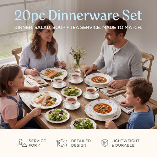 Romantic Bloom Bone China Dinnerware Set (20 Piece Set)