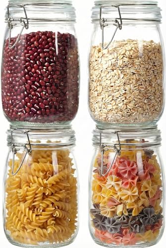 32 oz Round Glass Jars with Airtight Lids (32 floz Set-4Pack)