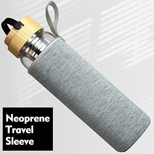 32 oz Motivational Glass Water Bottles with Bamboo Lid Straw and Time Marker (Gray - 2in1 Infuser)