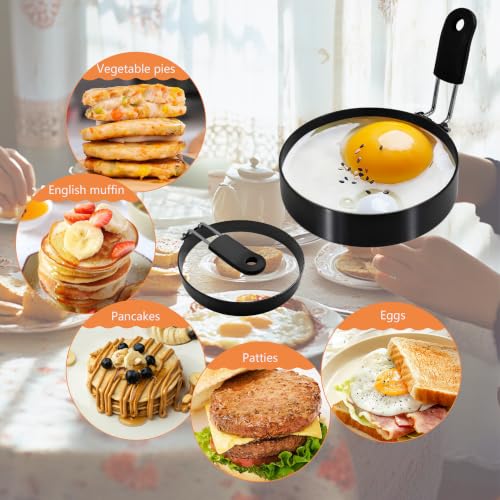 2 Pack 3.5'' + 6'' Egg Rings Set with Silicone Handle