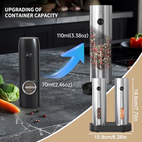 Electric Salt and Pepper Grinder Set with Charging Base (Sliver)