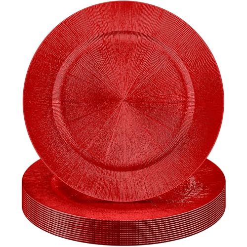 12 Pcs Red Chargers Bulk (Modern Style / Red)