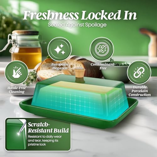 Extra Large Ceramic Butter Dish with Lid (Dark Green / Extra Large)