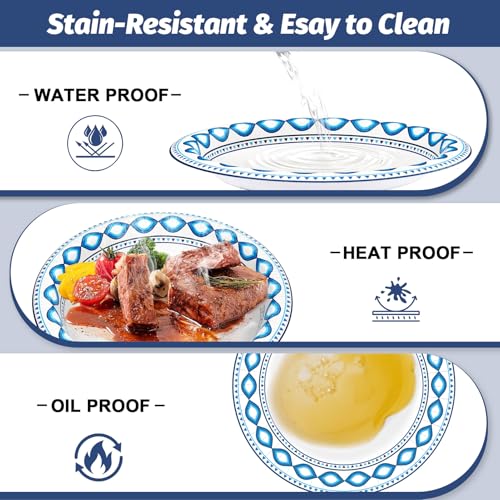 140 Pack 10 Inch Disposable Heavy Duty Blue Printed Paper Plates (Blue / 10 in)