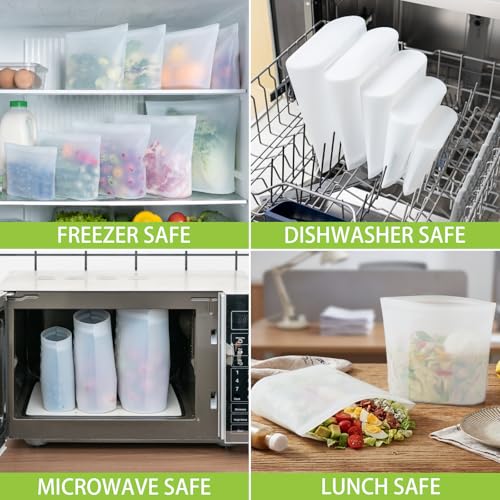100% Silicone Reusable Storage Bag Quart Size (Translucent | S | 6 Pack)