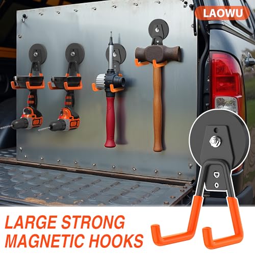 3Pcs Large Magnetic Hooks Heavy Duty for Garage (2.6" Magnet-3 Pack-Orange)