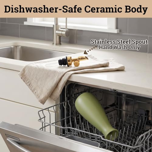 Ceramic Olive Oil Dispenser with Self (Olive)