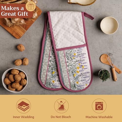 Double Oven Mitts 100% Cotton Double Oven Glove (016 - Fanny Lavender / 7" x 35" (Double Oven Mitt))