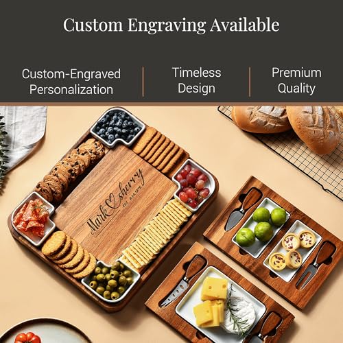 Personalized Charcuterie Board & Cheese Platter Set Large Acacia Wood with Custom Engraving (Expandable with Engraving 16"x 13")