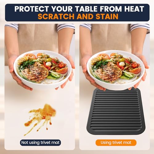 Silicone Trivet Mats 2 Heat Resistant Pot Holders Multipurpose Non (Jet Black)