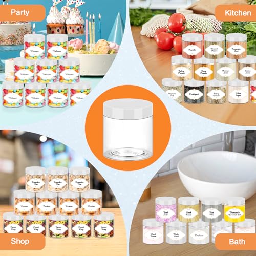 6 OZ Plastic Jars with White Lids (6OZ 48Pcs White)