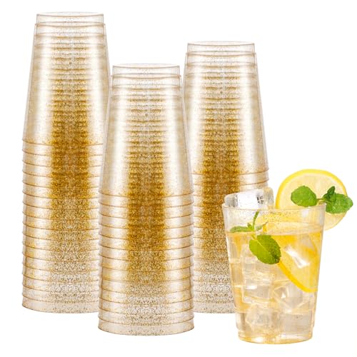 60 Pcs Gold Plastic Cups (Glitter-10oz-60)