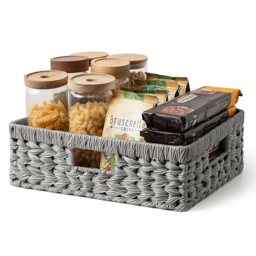 Wicker Storage Basket for Shelves (Gray / 15¼"L x 11¾"W x 4¾"H)