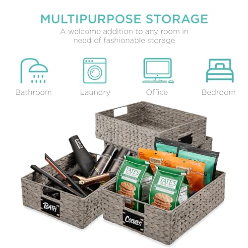 Set of 4 16x12in Large Water Hyacinth Pantry Baskets (12x16x5in / Gray)