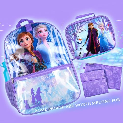 Disney Frozen Anna Elsa Olaf Trust Your Journey 5 PC Backpack Set Tote Bag 16"