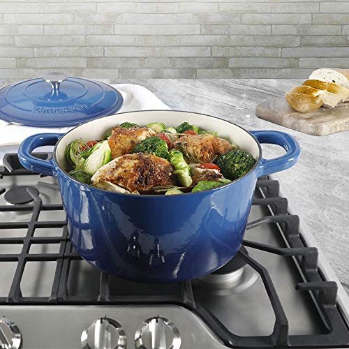 Artisan 7 Quart Round Enameled Cast Iron Dutch Oven (Sapphire Blue / 7-Quart)
