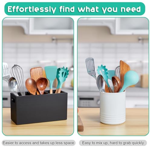 Black Kitchen Utensil Holder for Countertop (Black / 3 Compatment)