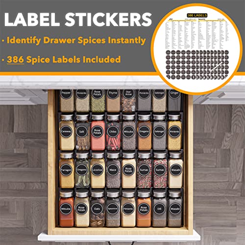 Spice Drawer Organizer with 32 Spice Jars (32 Jars, 15" Wide)