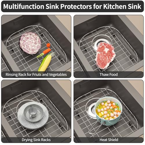 2Pack Stainless Steel Sink Protector Grid 13"x16" and 11.2"x14.5" (2Pack-13''x16''&11.2''x14.5''/Rear Drain)