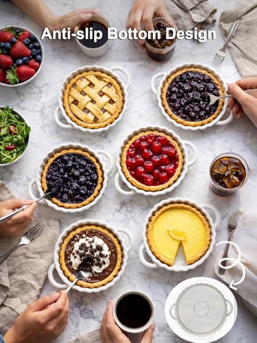 5in Ceramic Mini Pie Pan Set of 6 with Handles for Pie Quiche Tart. Easy to grip (White / 5IN*1.2IN)