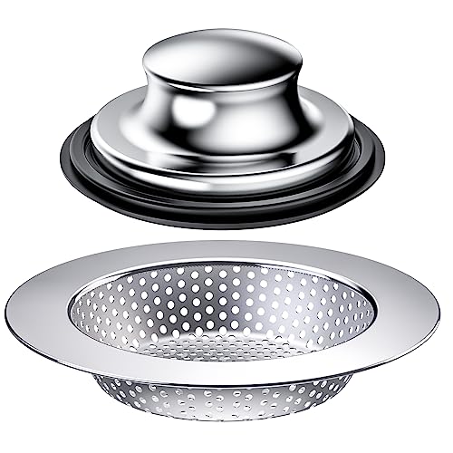 2PCS Kitchen Sink Stopper and Kitchen Sink Drain Strainer (Silver)