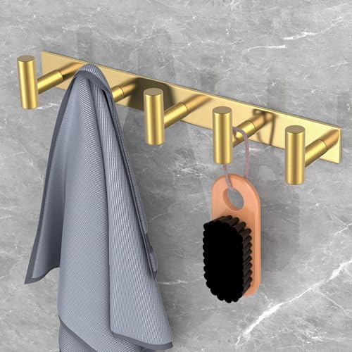 Gold Wall Mount Coat Rack (Gold / 5 "T" Hooks, 1PACK)