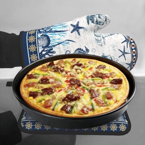 Nautical Sailboat Oven Mitts and Pot Holder Set of 2 Ocean Starfish Heat Resistant Oven Glove Washable Potholder for Kitchen Cooking Baking (Nautical Sailboat)