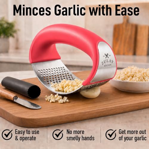 Stainless Steel Garlic Press Rocker Set (Salmon Pink)