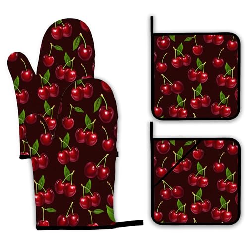 Cherry Oven Mitts and Pot Holders Set (4 Count)
