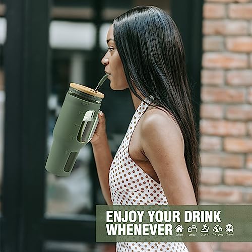 Glass Tumbler with Lid and Straw (Olive / 46 Ounces)
