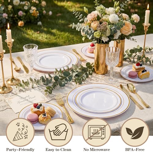 102 Pcs Gold Plastic Plates (102 Pieces / Gold)